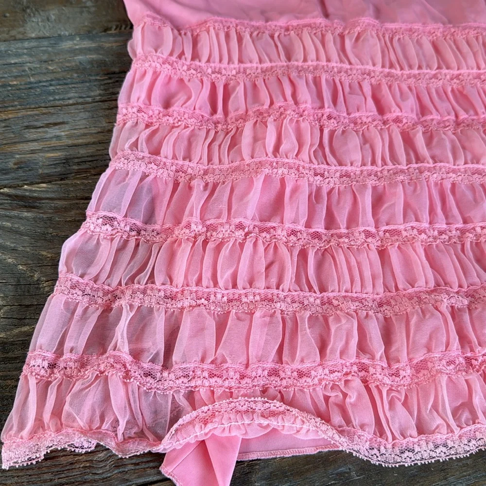 Vintage Pink Slip Chemise with Ruffle Hem - Picture 5 of 14